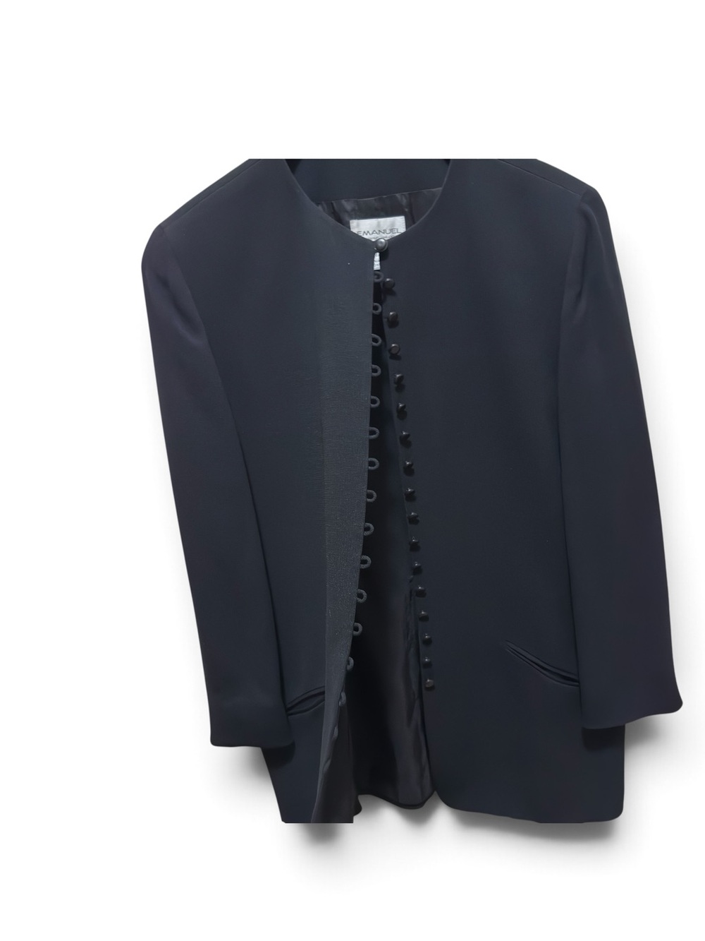 Vintage Emanuel Ungaro Black Longline Jacket 8 42 Loop Button Collarless